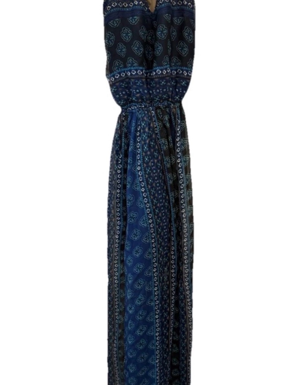 Women's Hollister Navy Blue Patterned Maxi Dress Sleeveless  Tie Back Sz XS